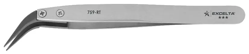 Excelta 759-RT ★★★ ESD-Safe Neverust® Stainless Steel Tweezer with Replaceable 51° Curved, Pointed Carbofib™ Tips