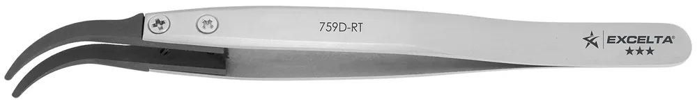 Excelta 759D-RT ★★★ ESD-Safe Neverust® Stainless Steel Tweezer with Replaceable 0.06" x 0.018" Curved Carbofib™, Tips, 5" OAL