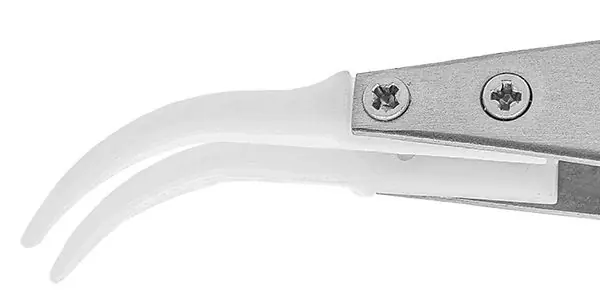 Excelta M-759-RTW ★★★ Neverust® Stainless Steel Tweezer with Replaceable Miniature, 40° Curved Acetal Tips