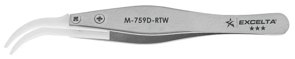 Excelta M-759D-RTW ★★★ Neverust® Stainless Steel Tweezer with Replaceable 40° Curved Acetal Tips
