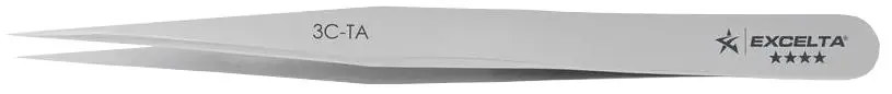 Excelta 3C-TA ★★★★ Swiss-Made Titanium Tweezer with Straight, Very Fine Pointed Tips, 4.25" OAL