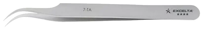 Excelta 7-TA ★★★★ Swiss-Made Titanium Tweezer with Tapered, 45° Curved, Tapered, Very Fine Pointed Tips, 4.5" OAL