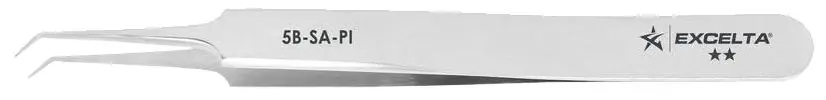 Excelta 5B-SA-PI ★★ Italian-Made Anti-Magnetic Stainless Steel Tweezer with 45° Bent, Tapered Ultra Fine Pointed Tips, 4.25" OAL