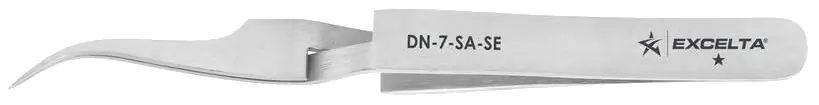 Excelta DN-7-SA-SE ★ General Precision Reverse Cross Action Stainless Steel Tweezer with 45° Curved, Very Fine, Pointed Tips