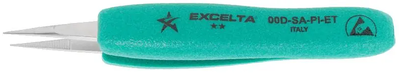 Excelta 00D-SA-PI-ET ★★ Italian-Made ESD-Safe Anti-Magnetic Stainless Steel with Ergo-Tweeze® Handle & Straight, Strong, Serrated Medium Pointed Tips, 5.25" OAL