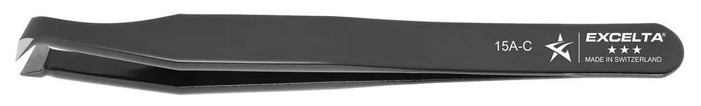 Excelta 15A-C ★★★ Swiss-Made ESD-Safe Carbon Steel Cutting Tweezer with 70° Angulated, Radius Edge Tips, 4.5" OAL