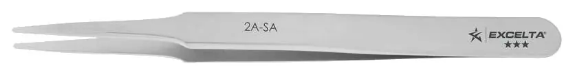 Excelta 2A-SA-DX ★★★ Stainless Steel Tweezer with Straight, Tapered, Duck-Billed, Diamond Serrated Tips, 4.75" OAL