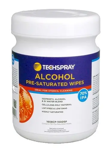 TechSpray 1608CP-150DSP Low-Lint Nonwoven Presaturated Polycellulose Wipes, 70% IPA, 5" x 8"