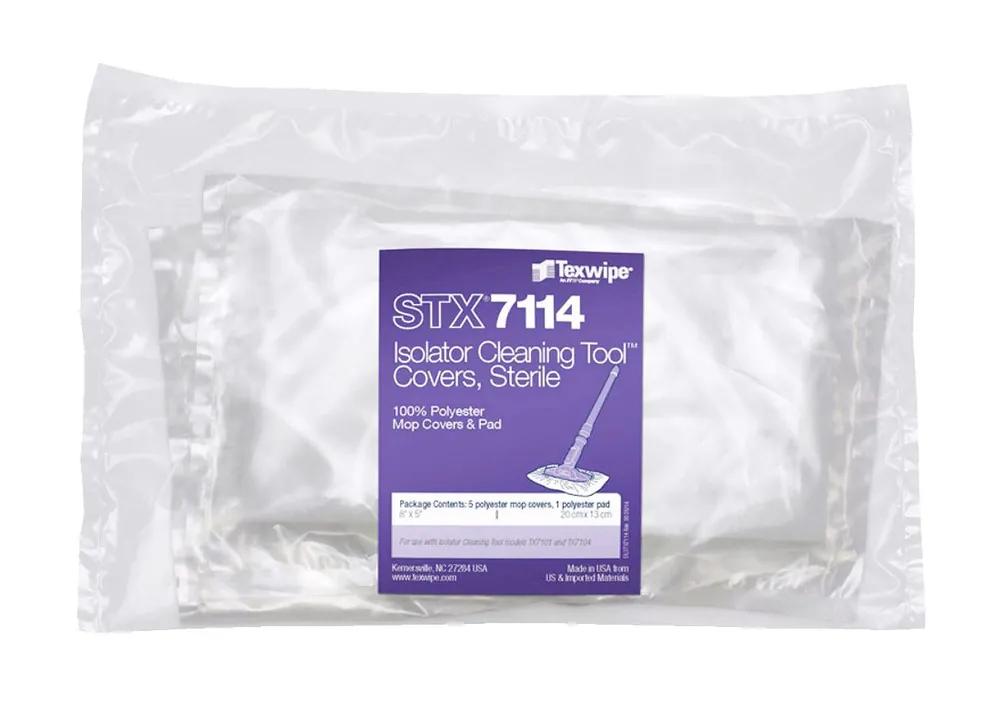Texwipe STX7114 Sterile Polyester Mop Covers & Pads for Mini AlphaMop™ / Isolator Cleaning Tool™ (Case of 125 Covers & 25 Pads)