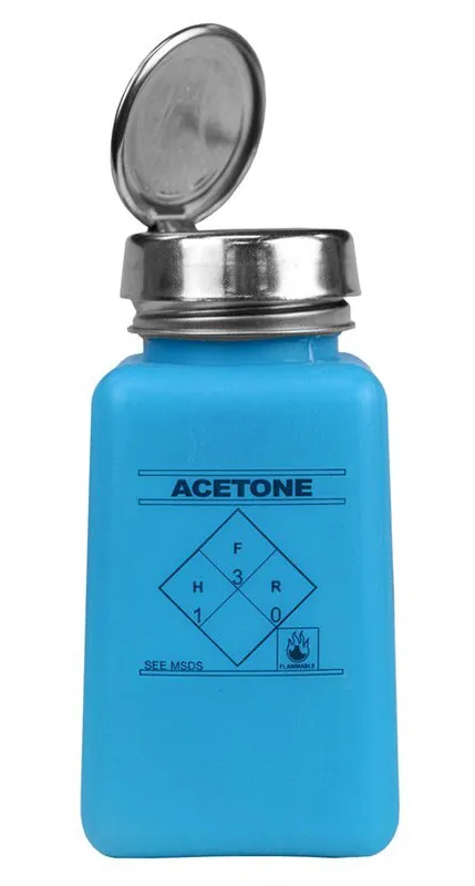 Menda 35298 durAstatic® Dissipative HDPE Square Bottle, Blue with "Acetone" Print, 6 oz.