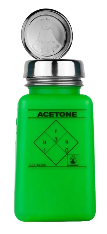 Menda 35274 durAstatic® Dissipative HDPE One-Touch Square Bottle, Green with "Acetone" Print, 6 oz.
