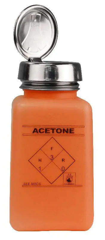 Menda 35271 durAstatic® Dissipative HDPE One-Touch Square Bottle, Orange with "Acetone" Print, 6 oz.