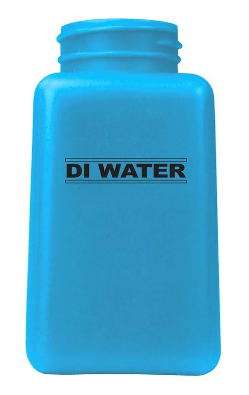 Menda 35513 durAstatic® Dissipative HDPE Square Bottle, Blue with "DI Water" Print, 6 oz.