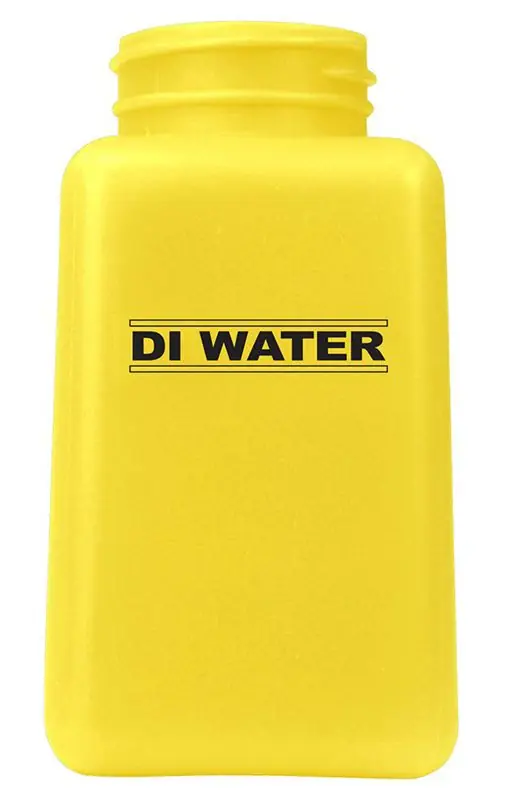 Menda 35515 durAstatic® Dissipative HDPE Square Bottle, Yellow with "DI Water" Print, 6 oz.
