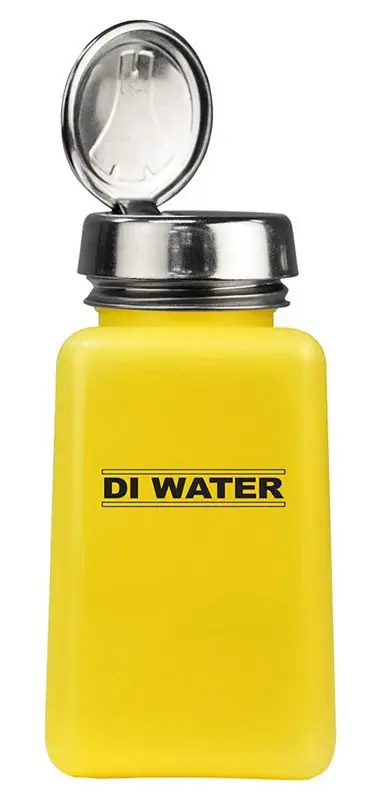 Menda 35514 durAstatic® Dissipative HDPE One-Touch Square Bottle, Yellow with "DI Water" Print, 6 oz.