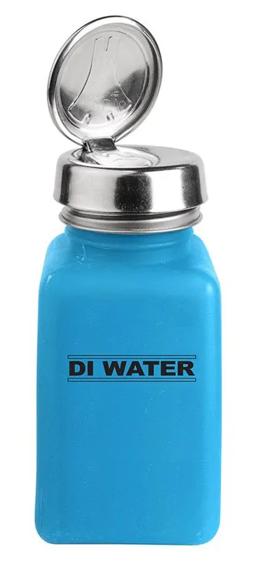 Menda 35512 durAstatic® Dissipative HDPE One-Touch Square Bottle, Blue with "DI Water" Print, 6 oz.