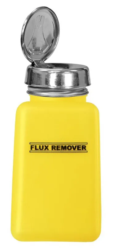 Menda 35595 durAstatic® Dissipative HDPE One-Touch Square Bottle, Yellow with "Flux Remover" Print, 6 oz.