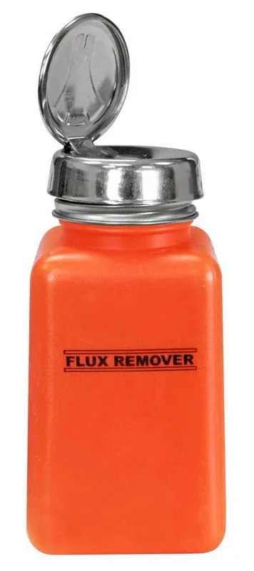 Menda 35597 durAstatic® Dissipative HDPE One-Touch Square Bottle, Orange with "Flux Remover" Print, 6 oz.