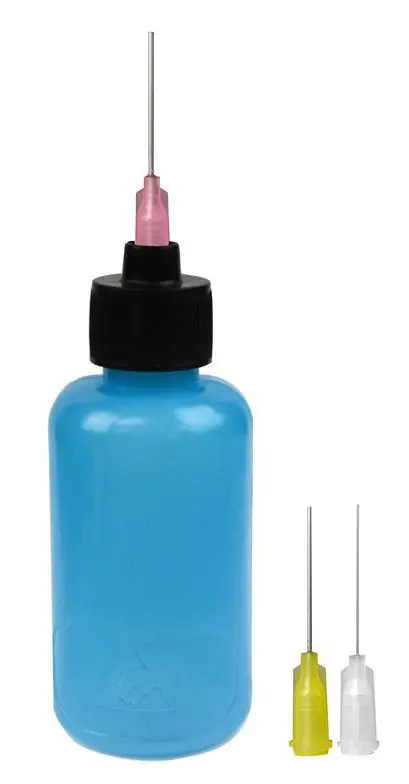 Menda 35598 durAstatic® 2 oz. Blue Dissipative LDPE Dispensing Bottle with 18, 20 & 26-Gauge Needles, Blue with "Flux" Print, 2 oz.