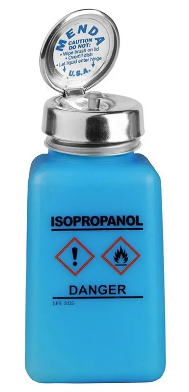 Menda 35745 durAstatic® Dissipative HDPE Pure-Touch Square Bottle, Yellow with "Isopropanol" Print & GHS Label, 6 oz.