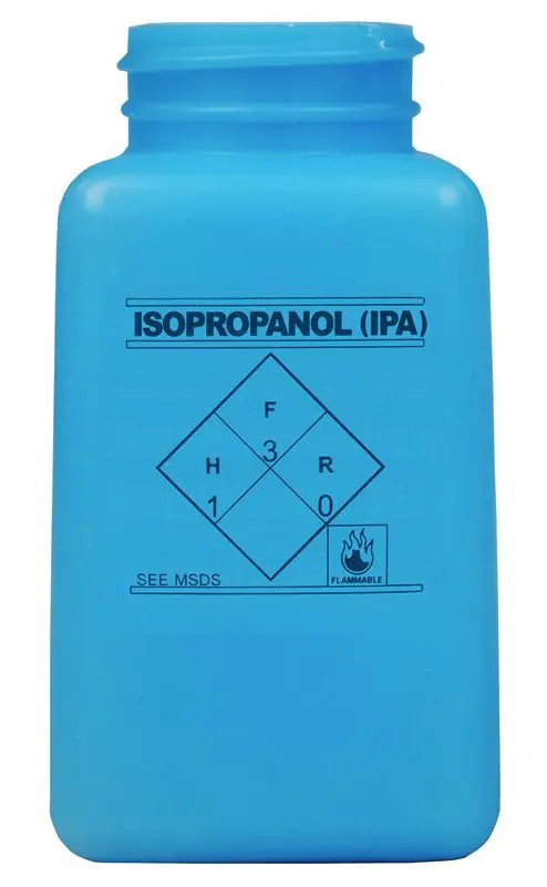 Menda 35266 durAstatic® Dissipative HDPE Square Bottle with "Isopropanol" Print, Blue, 6 oz.