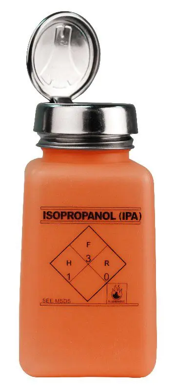 Menda 35272 durAstatic® Dissipative HDPE One-Touch Square Bottle with "Isopropanol" Print, Orange, 6 oz.