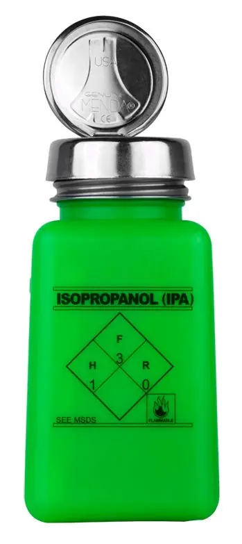Menda 35275 durAstatic® Dissipative HDPE One-Touch Square Bottle with "Isopropanol" Print, Green, 6 oz.