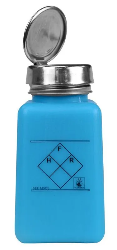 Menda 35259 durAstatic® Dissipative HDPE One-Touch Square Bottle, Blue with Hazard Label, 6 oz.