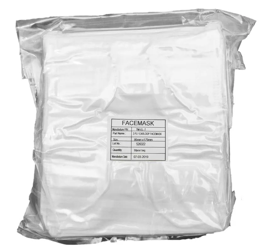 Teknipure TM-EL-7B TekniMask 3-Ply Pleated Facemask with Ear Loops, White (Box of 50)