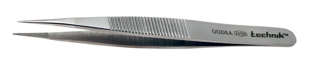 Aven Tools 18037USA Technik 00D-SA High Precision Heavy-Duty Stainless Steel Tweezer with Finger Groves, Thick, Flat Edges & Serrated, Straight, Strong, Pointed Tips, 4.75" OAL