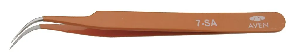 Aven Tools 18072EZ E-Z Pik 7-SA Industrial Stainless Steel Tweezer with 45° Curved, Ultra Fine, Sharp Pointed Tips, 4.75" OAL