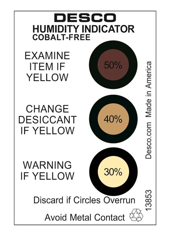 Desco 13853 J-STD-033D 3-Spot Cobalt-Free Humidity Indicator Card, 30% 40% 50% RH (Can of 125)