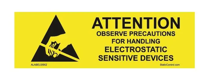 SCS ALABEL5/8X2 RS-471 ESD "Attention" Labels, Yellow, 2" x 0.625", Roll of 1,000