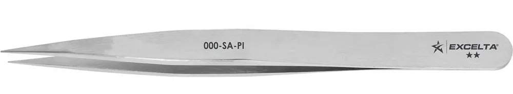 Excelta 000-SA-PI ★★ Italian-Made Anti-Magnetic Stainless Steel Tweezer with Straight, Strong, Medium Point Radius Tips, 4.75" OAL