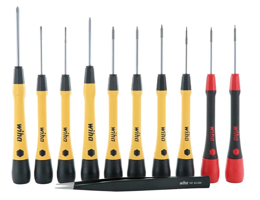 WIHA 27394 11-Piece ESD-Safe Precision Phone Repair Screwdriver Set with PicoFinish® Handles (Set of 3)