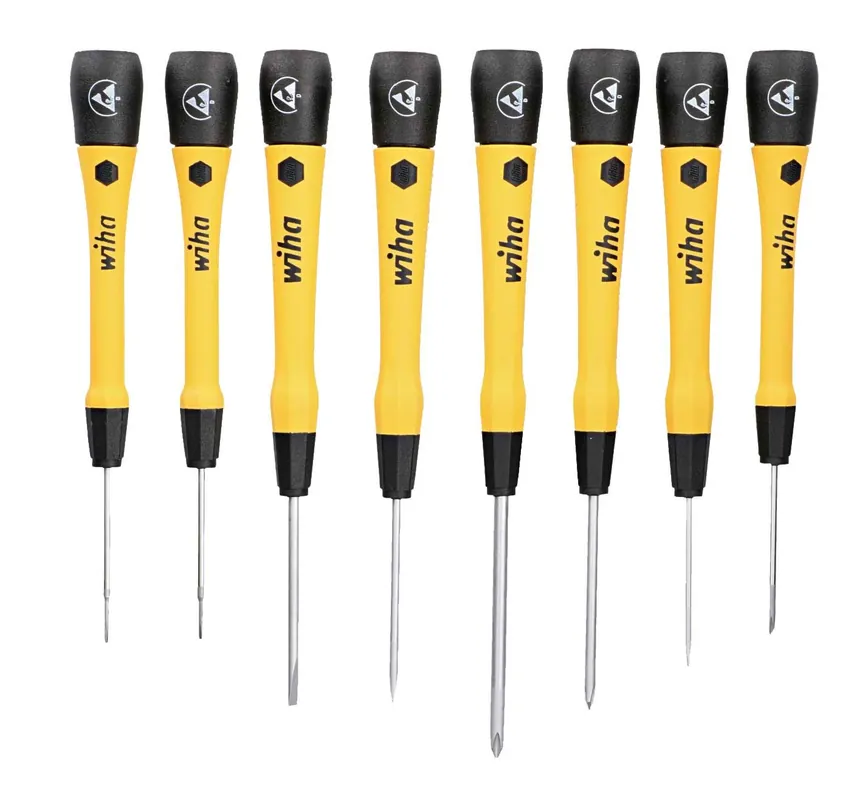 WIHA 27396 8-Piece ESD-Safe Precision Slotted & Phillips Screwdriver Set with PicoFinish® Handles includes Canvas Pouch (Set of 3)