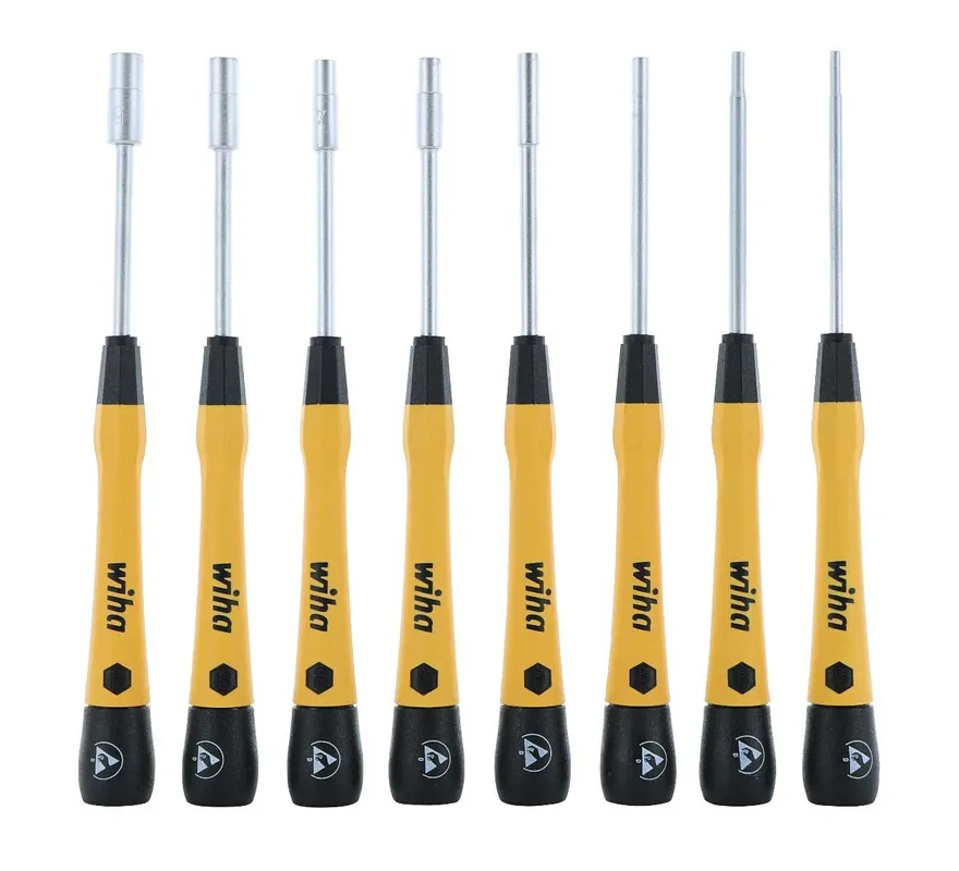 WIHA 27789 8-Piece ESD-Safe Precision Metric Nut Driver Set with PicoFinish® Handles includes Canvas Pouch (Set of 3)