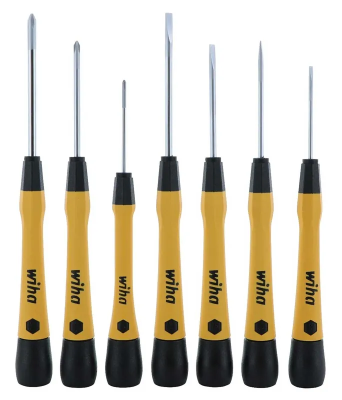WIHA 27392 7-Piece ESD-Safe Precision Slotted & Phillips Screwdriver Set with PicoFinish® Handles (Set of 3)