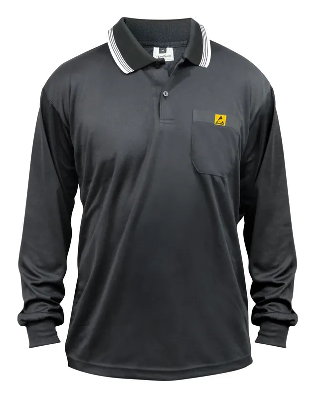 Uniform Technology BP801LC-BK Long Sleeve ESD Polo Shirt with Collar, Black