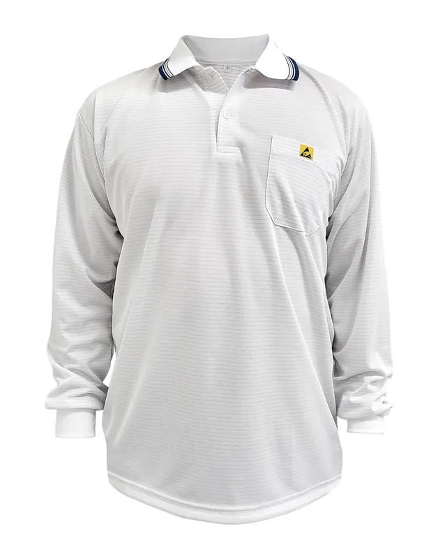 Uniform Technology BP801LC-WH Long Sleeve ESD Polo Shirt with Collar, White