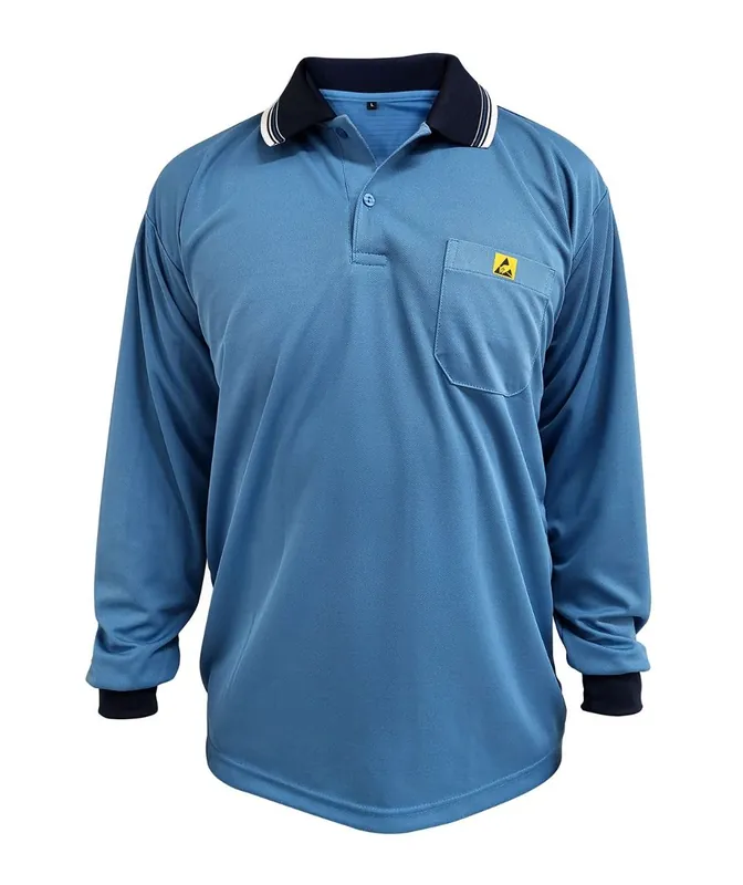 Uniform Technology BP801LC-RB Long Sleeve ESD Polo Shirt with Collar, Royal Blue