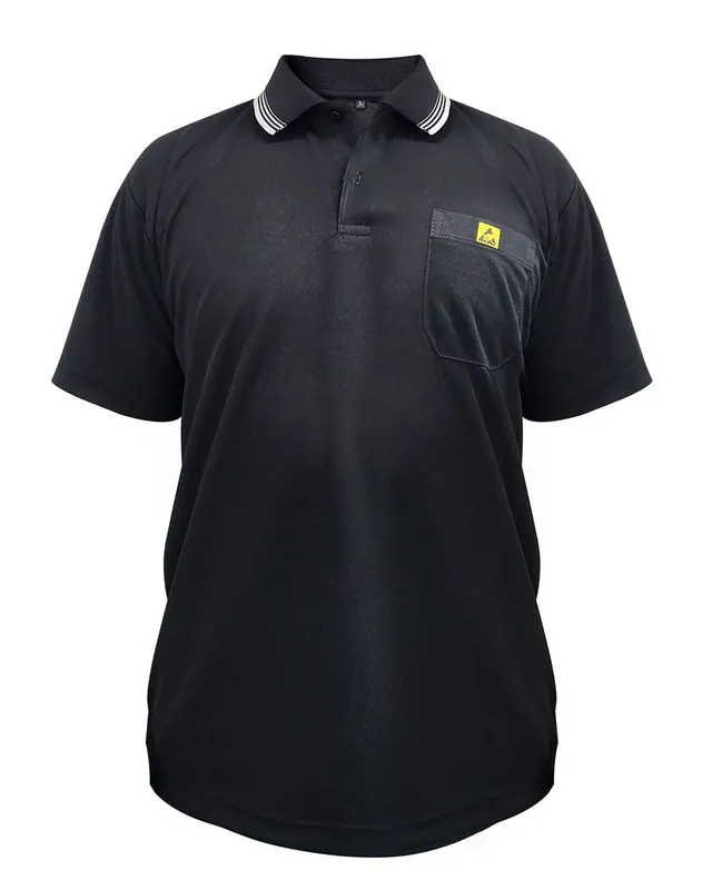 Uniform Technology BP801SC-BK Short Sleeve ESD Polo Shirt with Collar, Black