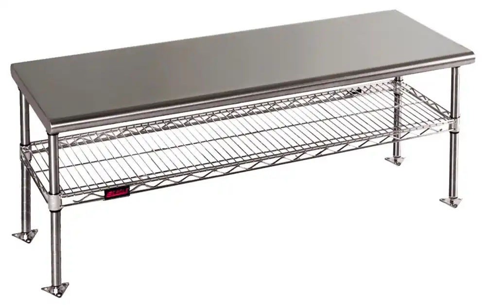 Eagle Floor-Mounted Stainless Steel Gowning Bench with Solid Top & Wire Undershelf