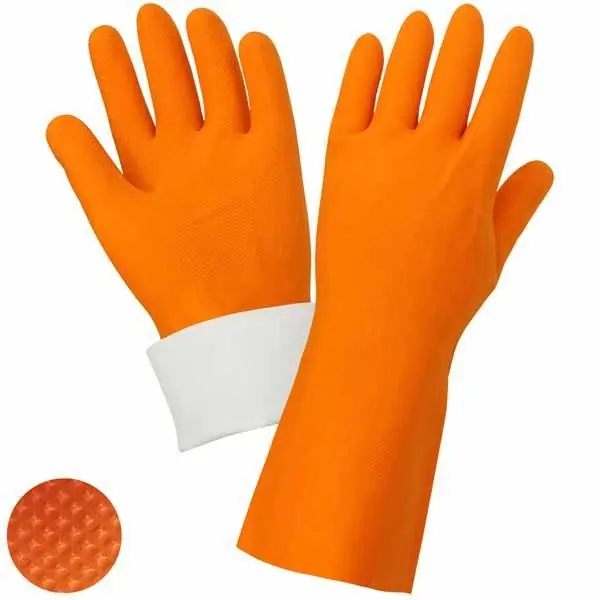 Global Glove 30FT Flock Lined 30 Mil Latex/Rubber Gloves, Orange
