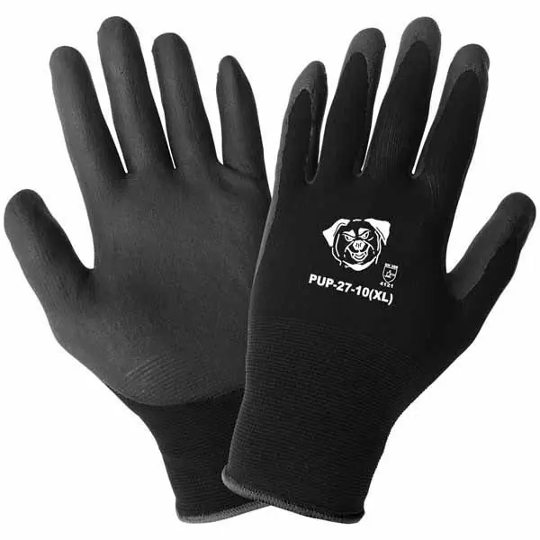 Global Glove PUP-27 Polyurethane Palm Coated 15-Gauge Nylon/Spandex Gloves, Black