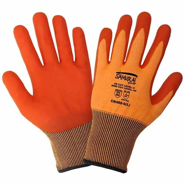 Global Glove CR488 Nitrile Palm Coated 18-Gauge Tuffalene® HDPE Cut-Resistant Gloves, High Visibility Orange