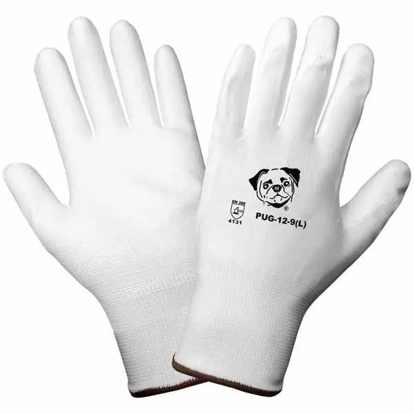 Global Glove PUG-12 Nylon Knit Anti-Static Cut-Resistant Inspection Gloves with Polyurethane Coated Grip Palm, White (Case of 144)