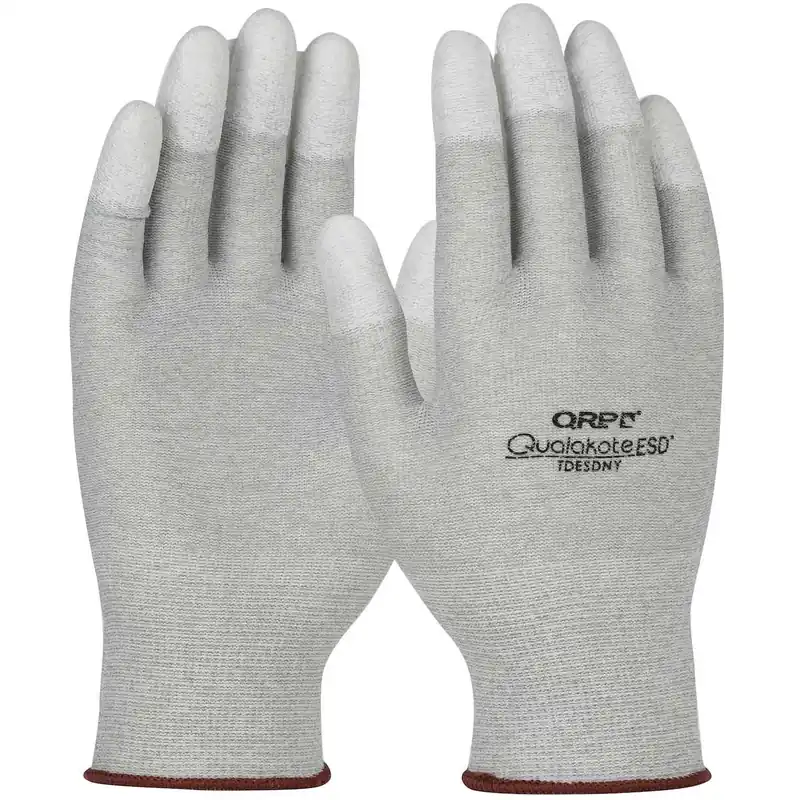 QRP TDESDNY Qualakote® Seamless Knit Nylon/Carbon Fiber ESD Gloves with Polyurethane Coated Grip Fingertips (Pack of 12 Pair)