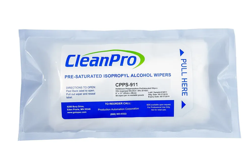 CleanPro® CPPS-911 Meltblown Polypropylene Presaturated Wiper, 70% IPA, 9" x 11"