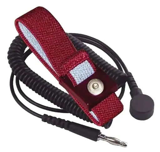 Transforming Technologies WB2643 Adjustable Maroon Hypoallergenic Elastic Wrist Band with with 4mm Snap, Swivel Banana Plug & 12‘ Coil Cord